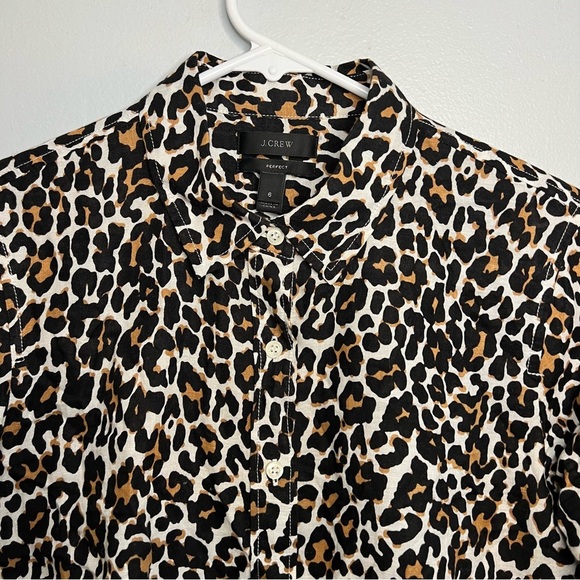J Crew Linen Cotton Blend Button Up Shirt Leopard Print Sz 6 Office Casual caree - Picture 2 of 10